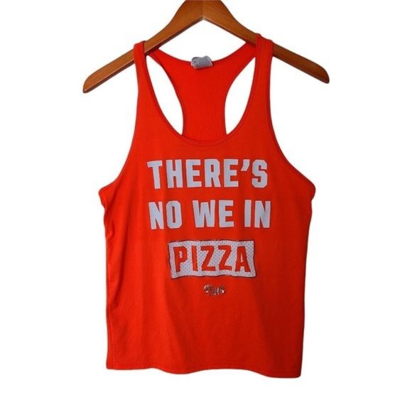 Victoria’s Secret PINK Neon‎ Orange Tank Top Size XS “ There’s No We In Pizza - Picture 2 of 6
